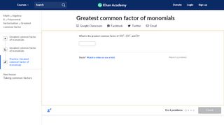 Greatest common factor of monomials (practice) | Khan ... - App Gcf Education Portal