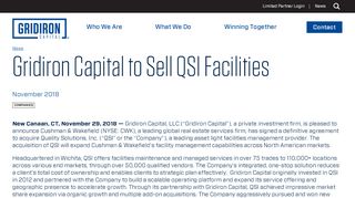 
Gridiron Capital to Sell QSI Facilities - Gridiron
