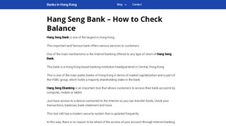 
                            7. ▷ Hang Seng Bank → How to Check Balance Online【READ ... - Hang Seng Bank E Banking Portal