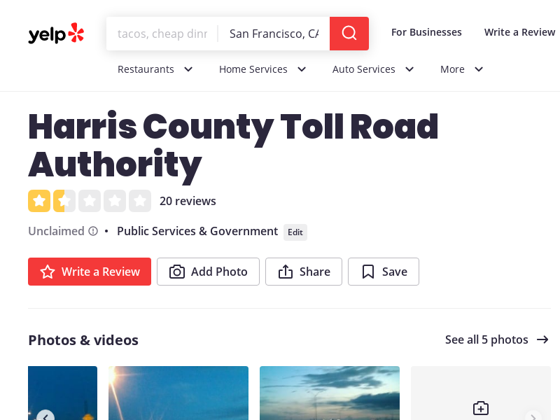 
                            8. HARRIS COUNTY TOLL ROAD AUTHORITY - 20 Reviews - Public ...
