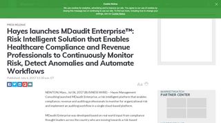 
                            7. Hayes launches MDaudit Enterprise™: Risk Intelligent ... - Mdaudit Enterprise Portal
