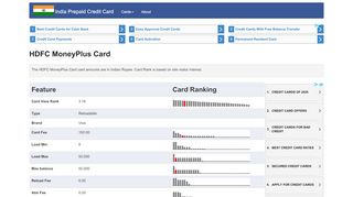 HDFC MoneyPlus Card details - India Prepaid Credit Card - Hdfc Money Plus Prepaid Card Portal