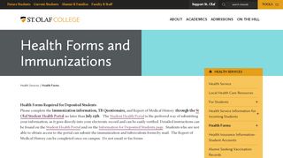 
                            2. Health Forms and Immunizations – Health Services - St. Olaf College - St Olaf Student Health Portal