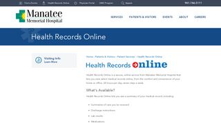 
                            1. Health Records Online | Manatee Memorial Hospital - Manatee Memorial Patient Portal