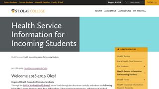 
                            3. Health Service Information for Incoming Students - St. Olaf College - St Olaf Student Health Portal