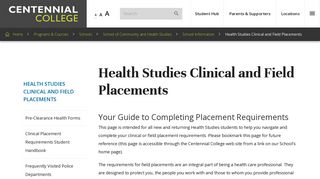 
                            3. Health Studies Clinical and Field Placements - Centennial ... - Centennial College Paramed Login