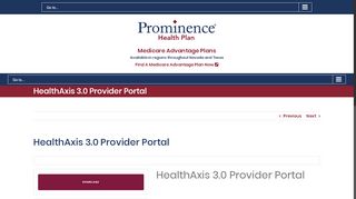 HealthAxis 3.0 Provider Portal | Prominence Health Plan - Prominence Health Plan Provider Portal