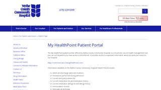 
                            2. HealthPoint Patient Portal | Wythe County Community Hospital - Wcch Patient Portal
