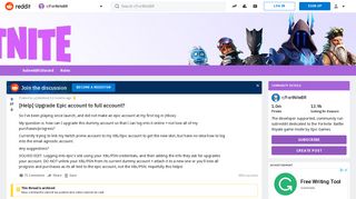 
                            4. [Help] Upgrade Epic account to full account? : FortNiteBR - Reddit - Epic Games Portal Upgrade Account