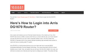 
                            2. Here's How to Login into Arris DG1670 Router? - Cable One Router Portal