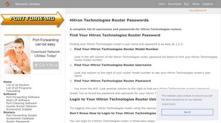 
Hitron Technologies Router Passwords - Port Forwarding  
