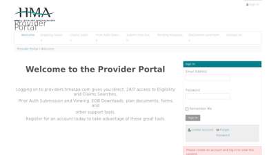 HMA - Welcome to the Provider Portal