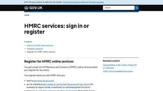 
                            2. HMRC services: sign in or register: Register for HMRC online ... - Hmrc Online Services Portal Page