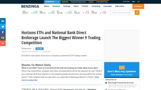 
Horizons ETFs and National Bank Direct ... - Benzinga  
