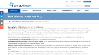 
                            4. Hot Springs - OneCare FAQs - CHI St. Vincent - Chi St Vincent Patient Portal