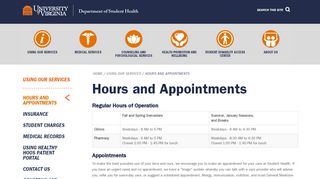 
                            3. Hours and Appointments | Student Health, U.Va. - Healthy Hoos Patient Portal