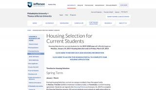 
                            4. Housing Selection - Thomas Jefferson University - Philau Housing Portal