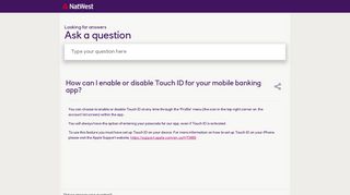 
                            5. How can I enable or disable Touch ID for your ... - Natwest - Natwest Fingerprint Portal Not Available