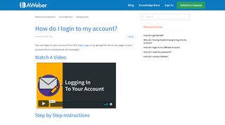 
                            3. How do I login to my account? – AWeber Knowledge Base - Aweber Portal