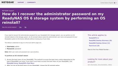 How do I recover the administrator password on my ReadyNAS ...