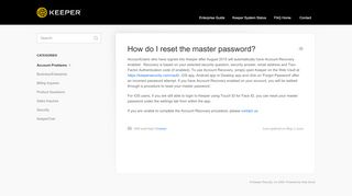 
                            4. How do I reset the master password? - Keeper Security, Inc ... - Keepersecurity Portal