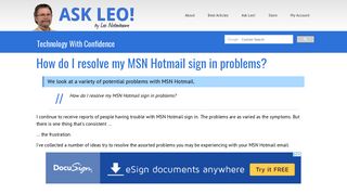 
How do I resolve my MSN Hotmail sign in problems? - Ask Leo!  
