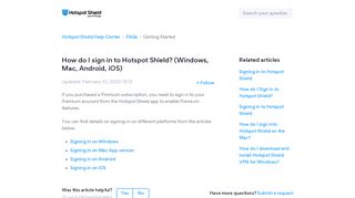 How do I sign in to Hotspot Shield? (Windows, Mac, Android ...