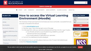 
                            4. How to access the Virtual Learning Environment (Moodle ... - University Of Buckingham Portal