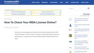 
                            3. How to check your IRDA License online? | InvestmentKit - Irda Agent Portal Status