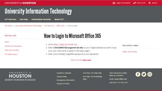 
How to Login to Microsoft Office 365 - University of Houston  
