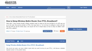 
How to Setup Wireless Belkin Router Over PTCL Broadband ...  
