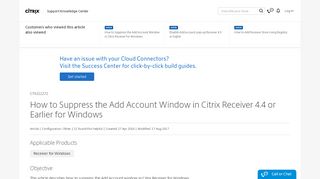 How to Suppress the Add Account Window in Citrix Receiver ... - Topmis Ii Login Citrix