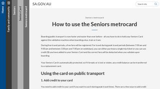 
How to use the Seniors metrocard - SA.GOV.AU  
