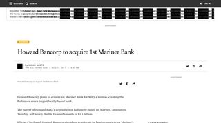 
Howard Bancorp to acquire 1st Mariner Bank - Baltimore Sun  
