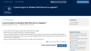 I cannot log-in to Student Self Service to register? - Oxford Self Service Portal
