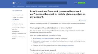 
I can't reset my Facebook password because I can't access the ...  
