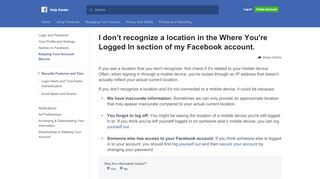 
                            3. I don't recognize a location in the Where You're ... - Facebook - Facebook Portal Alert Wrong Location