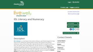 
                            10. IDL Literacy and Numeracy - Live Well Cheshire East - Idl Cloud Portal In