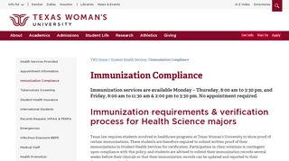 
                            2. Immunization Compliance - Student Health Services - Texas Woman's ... - Twu Patient Portal