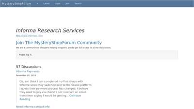Informa Research Services: Discussions @ MysteryShopForum.com