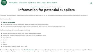
                            2. Information For Potential Suppliers | Whole Foods Market - Whole Foods Vendor Portal