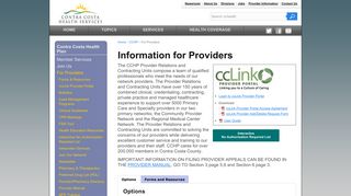 
                            2. Information for Providers :: Health Plan :: Contra Costa Health Services - Cclink Provider Portal