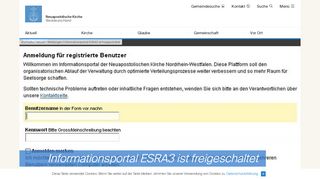 
                            7. Informationsportal ESRA3 ist freigeschaltet - Neuapostolische Kirche ... - Nak Portal