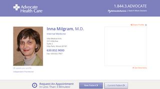 
                            5. Inna Milgram, M.D. - Internal Medicine - Villa Park, IL 601 - Advocate - Villa Medical Arts Patient Portal