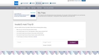 Invalid E-mail/Trip ID - American Express Travel - American Express Travel Insurance Portal