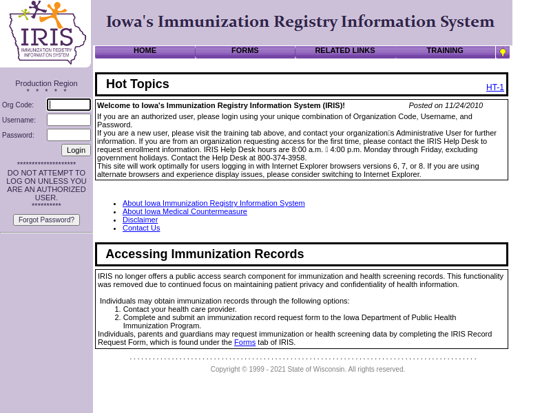 Iowa Immunization Registry Information System .. [Portal ...