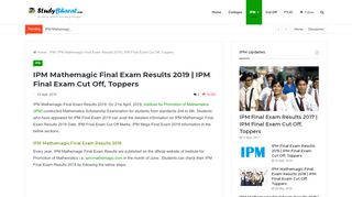 
                            7. IPM Mathemagic Final Exam Results 2019, Cut Off Marks ... - Ipm Mathemagic Portal