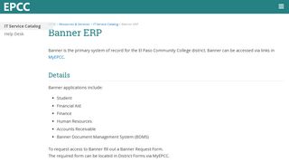 
IT Service Catalog - Banner ERP - EPCC  
