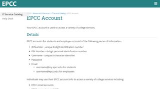 
IT Service Catalog - EPCC Account - EPCC  
