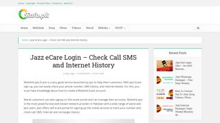 
                            7. Jazz eCare Login - Check Call SMS and Internet History - Mobilink Portal Page